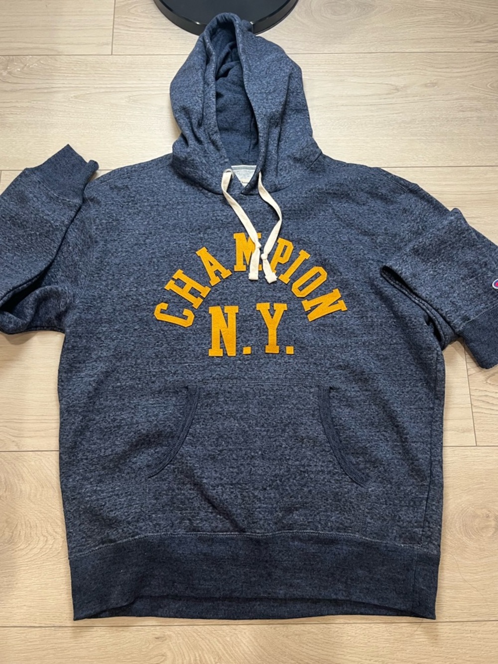 Champion Men's Navy Hoodie with Gold 'Champion N.Y.' Logo size large - Picture 2 of 6